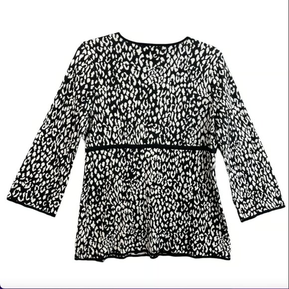 Michael Kors 100% cotton leopard cheetah wrap surplice babydoll knit sweater top - Picture 6 of 10